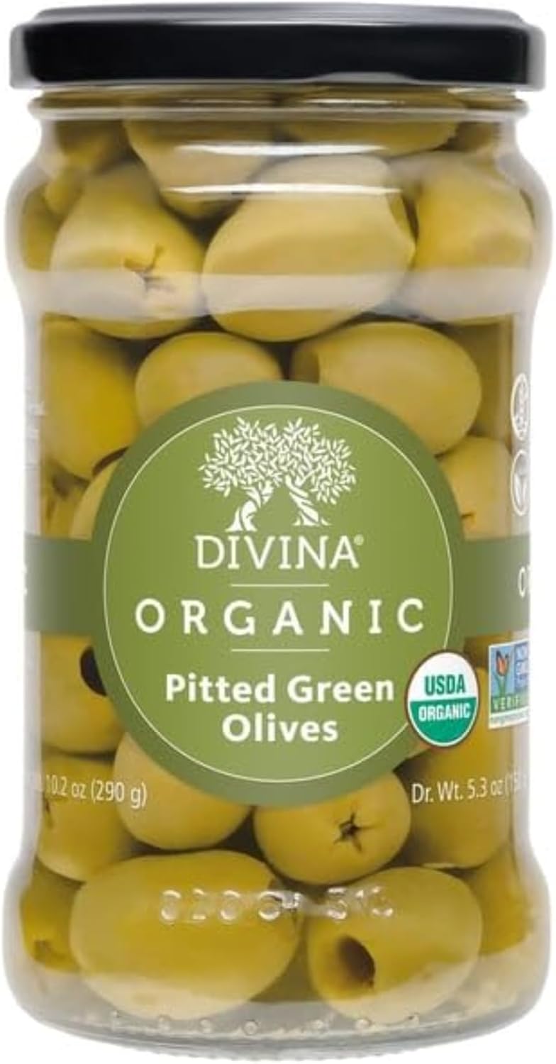 DIVINA Organic Pitted Green Olives, 5.3 oz
