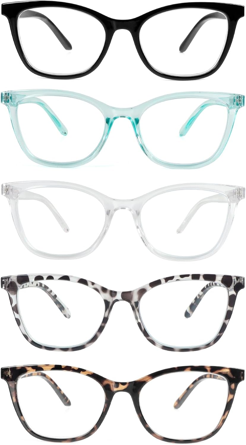 Reading Glasses 5 Pairs Square Readers for Men/Women Lightweight Blue Light Eyeglasses with Spring Hinge
