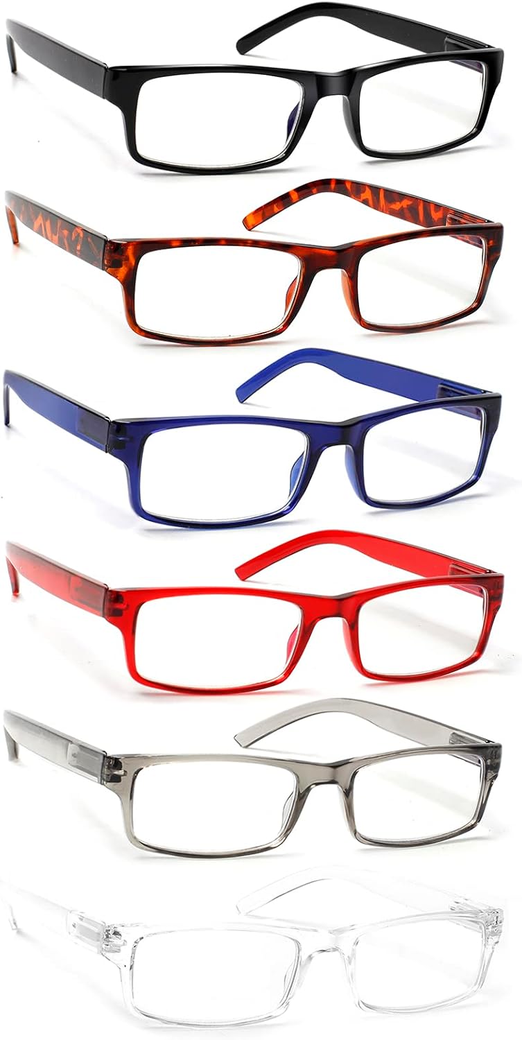 BIENCOOL 6 Pack Reading Glasses Traditional Frames for Men and Women Readers with Spring Loaded Hinges
