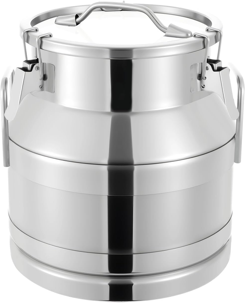 20L Stainless Steel Milk Bucket with Sealed Lid, 20 Liter Milk Can 5 Gallon Milk Container Heavy Duty Milk Jug Wine Milk Pail Ice Bucket with Lid (US Stock)