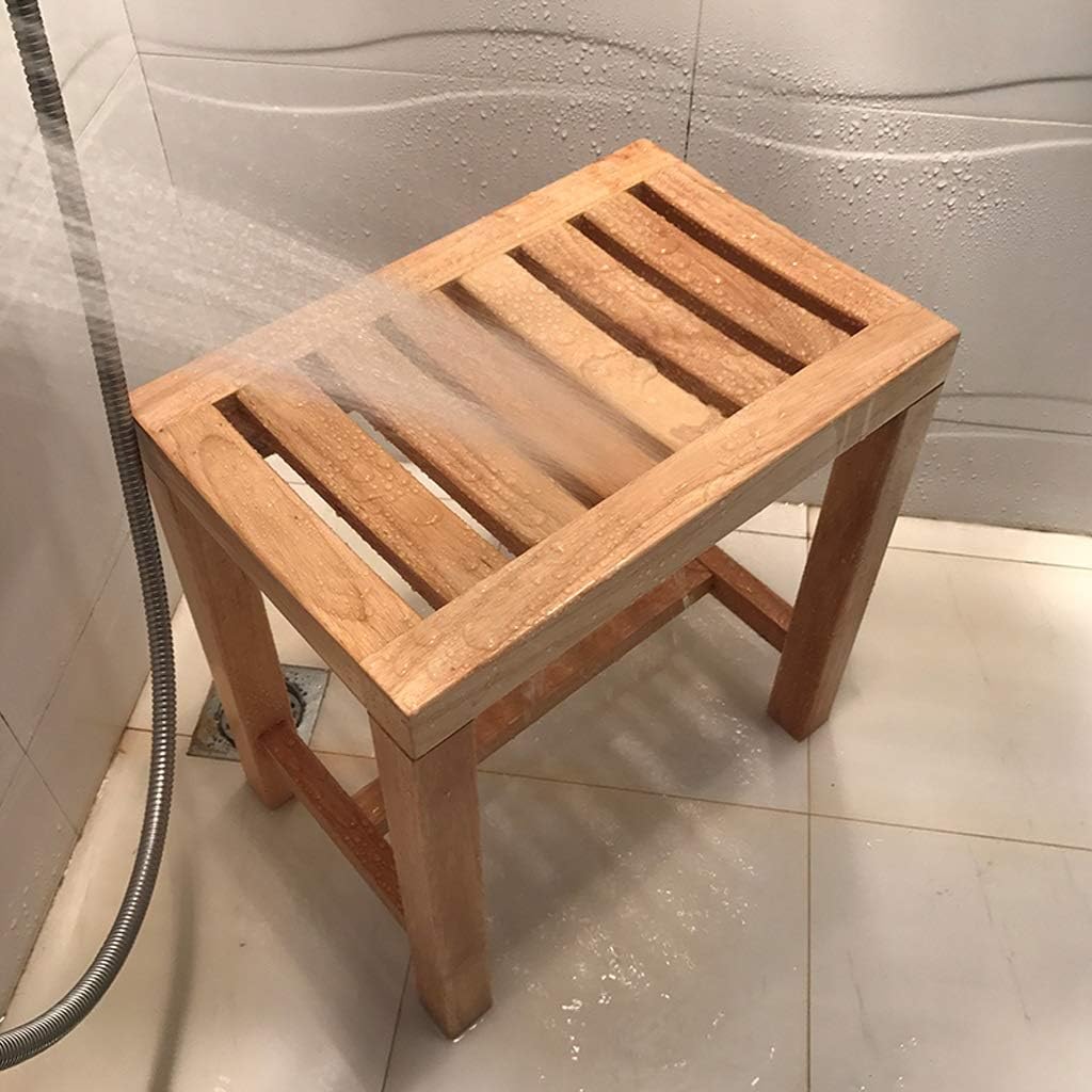 Waterproof Bathroom Stool for Elderly Bath Chair Wood Shower Bench Adult Non-Slip Wooden Shower seat Bathtub Spa Change Shoes Stool, 42×28×43cm