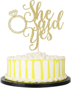 PALASASA He asks She Said Yes Cake Topper - Funny Wedding, Engagement, Bachelorette,Pregnancy Announcement Glitter Party Decorations (Gold)