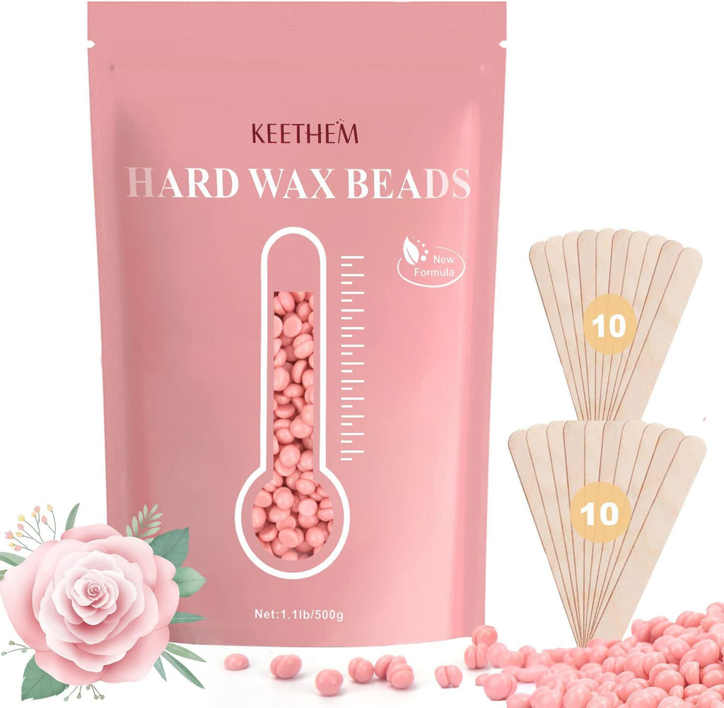 Hard Wax Hair Removal Beads - Painless Waxing for Sensitive Skin, Full Body Wax Beans with 20 Sticks for Women Men Bikini Brazilian, Armpit, Home Use (Rose, 1.1lb/17.6oz)