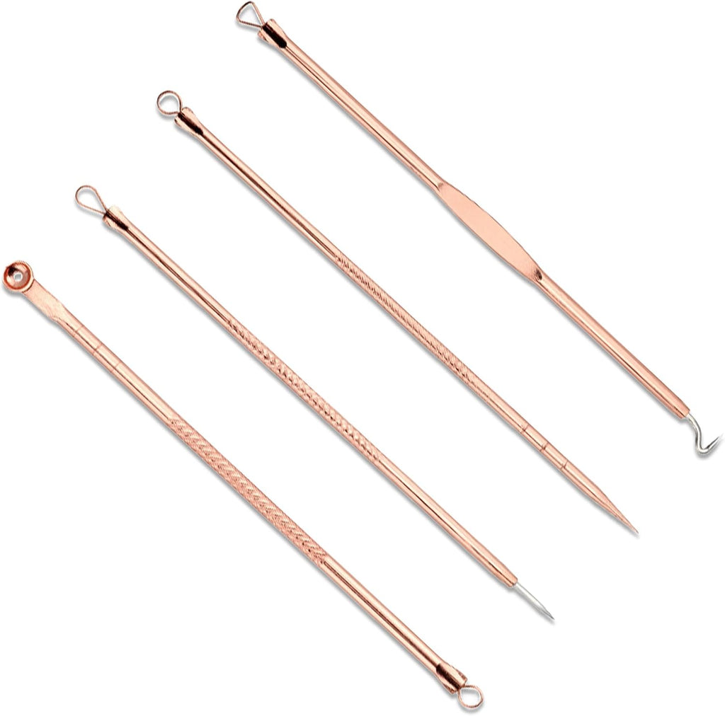 Pimple Popper Tool Kit-4 Pcs Acne Needle Tools Set- Blackhead Comedone Whitehead Popping Remover Tool for Nose Face Skin Blemish Extractor Tool - Rose Gold