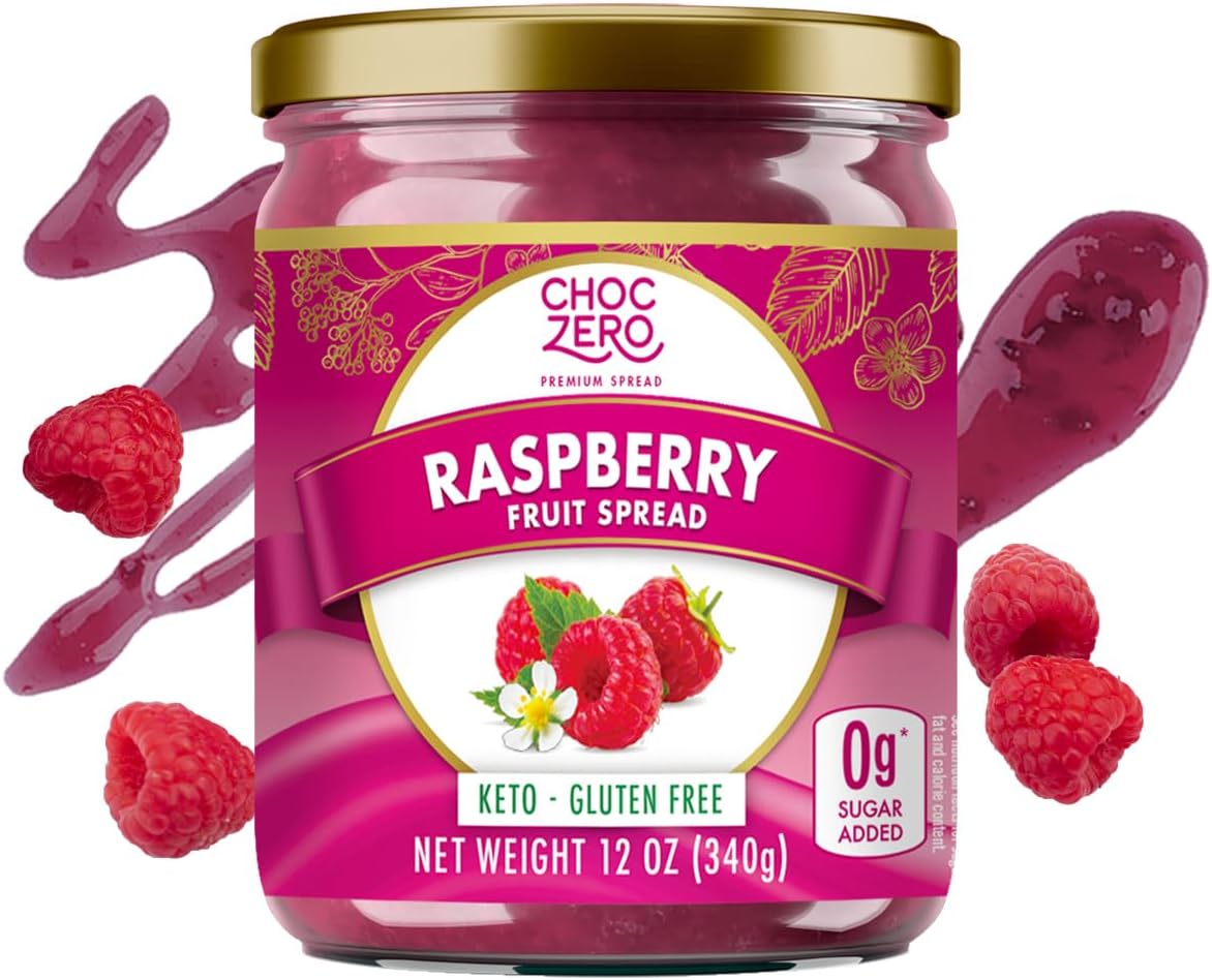 ChocZero Raspberry Jam Preserves, No Added Sugar, Keto Fruit Spread, Great Source of Fiber, All Natural, 12 Ounces (Pack of 1)