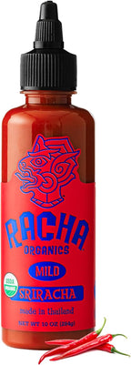 Racha Organics Mild Sriracha Hot Sauce - USDA Organic Sriracha Sauce Made with Estate-Grown Thai Chili Peppers - Low-Sugar, Non-GMO, Gluten Free, Keto Friendly - 10oz - Made in Thailand