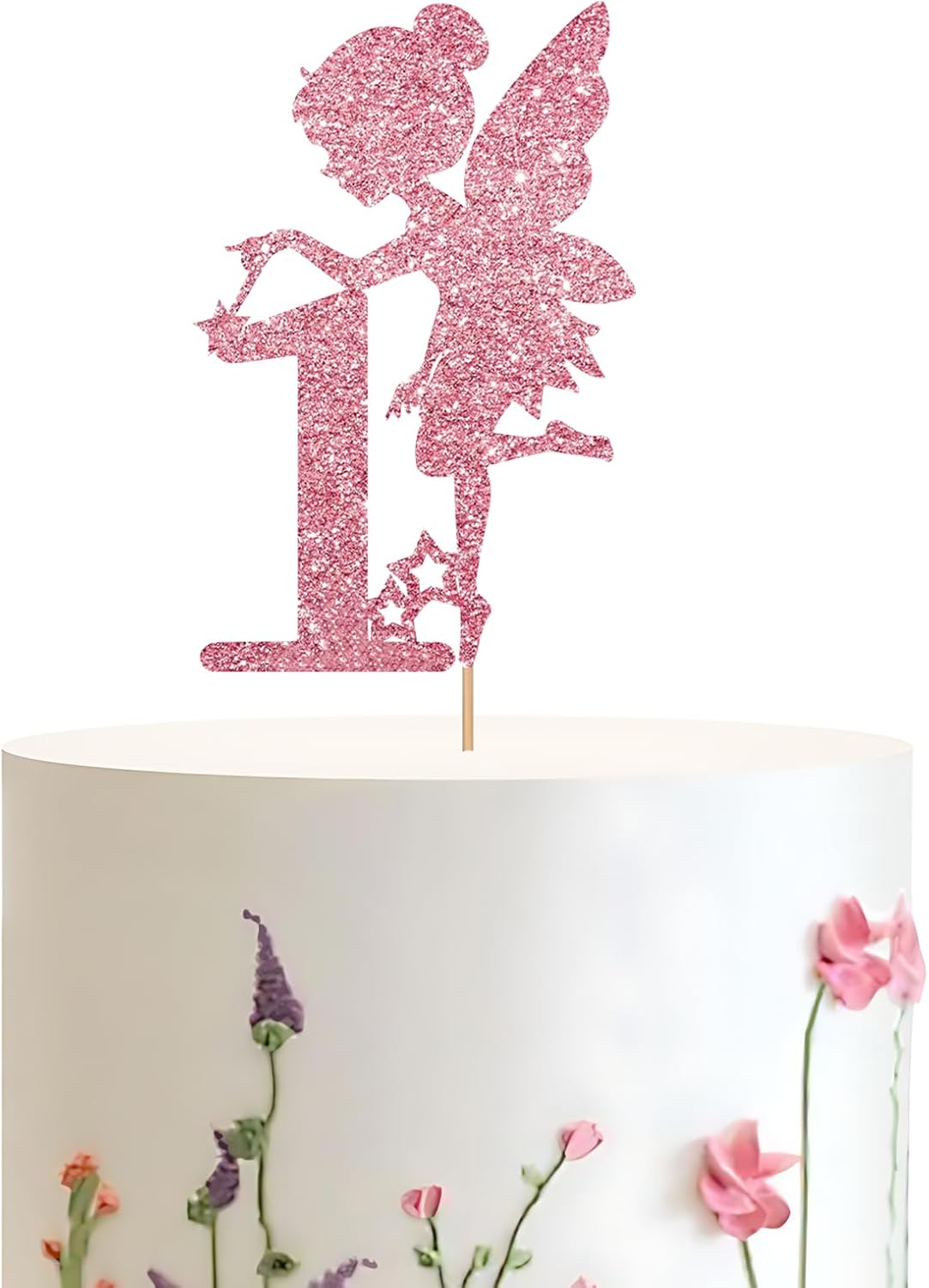 Rose Gold Fairy 1st Birthday Cake Topper - Garden Fairy Themed Decoration for 1st Anniversary/Girl's Birthday Party