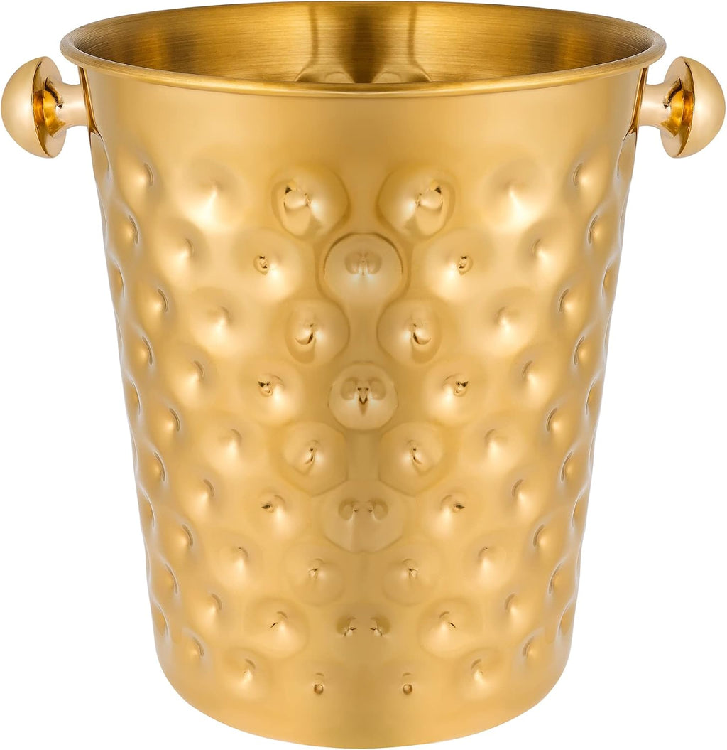 BARsics 5-Quart Metal Golden Champagne Bucket, Hammered Mirror Finish Stainless Steel Ice Bucket for Party, Wedding, Banquet (Gold)