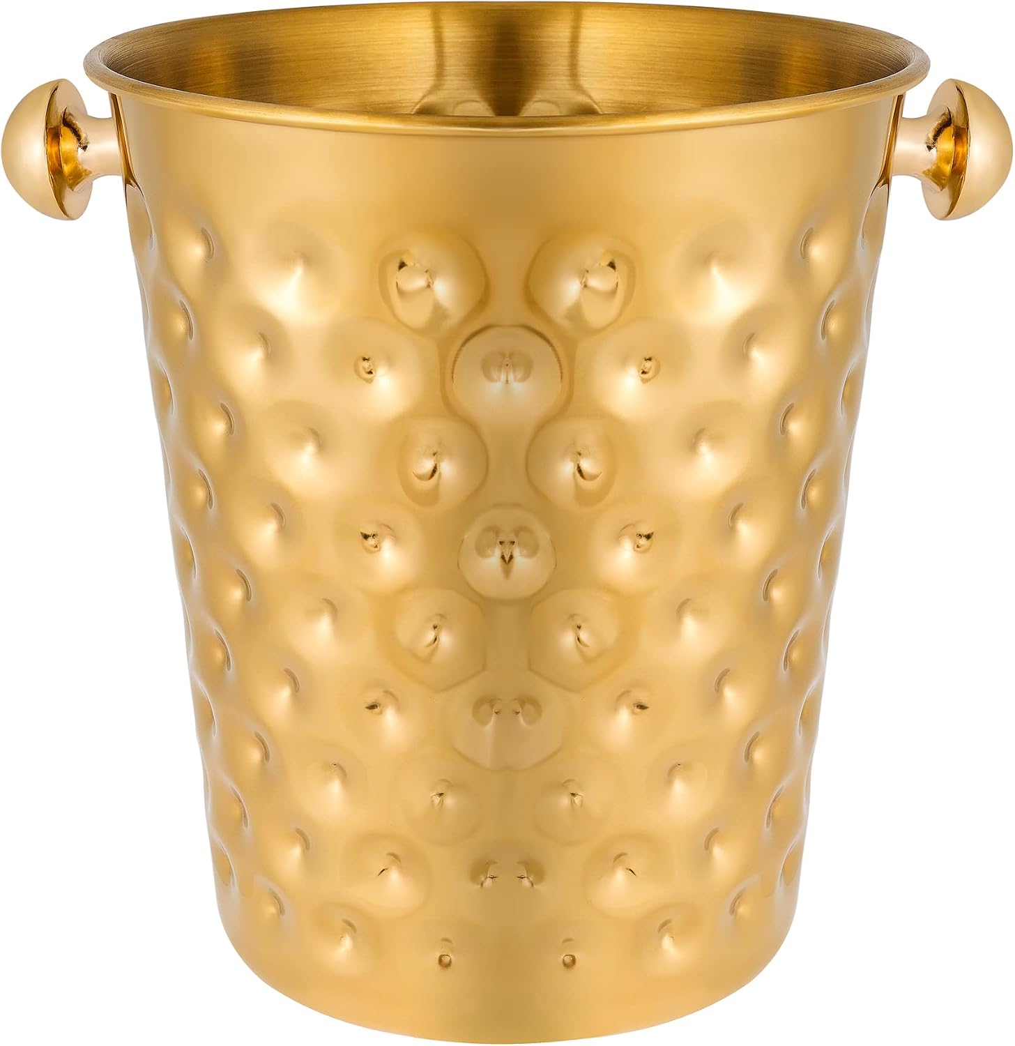 BARsics 5-Quart Metal Golden Champagne Bucket, Hammered Mirror Finish Stainless Steel Ice Bucket for Party, Wedding, Banquet (Gold)