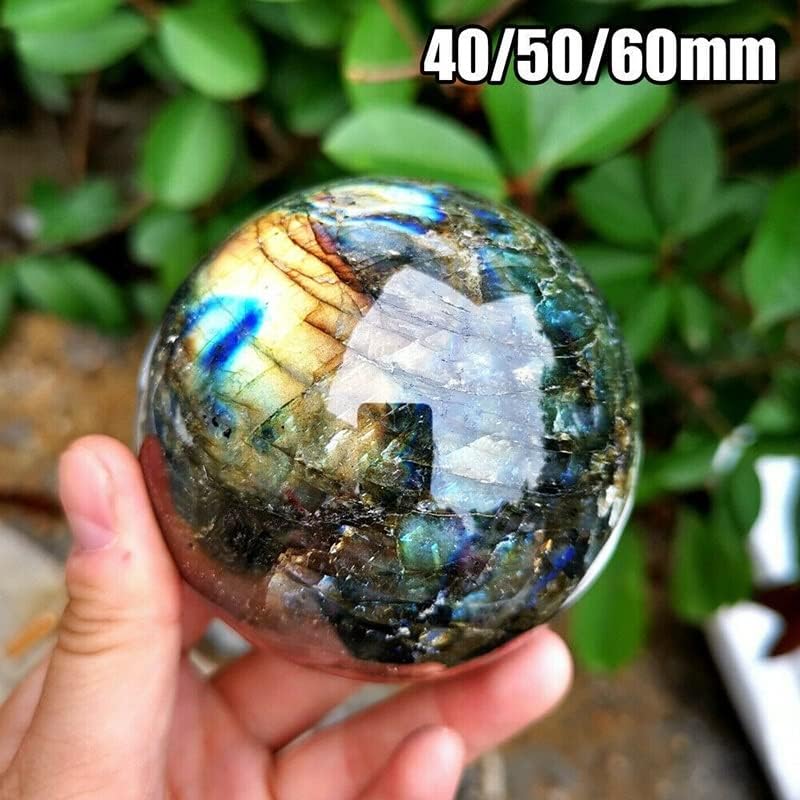 Natural Meditation Crystal 40/50/60mm Natural Rainbow Labradorite Quartz Crystal Ball, for Decorate Crystal Stone (Size : 40mm)