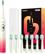 YUNCHI Sonic Electric Toothbrush, Electric Toothbrush for Adults and Kids, Rechargeable Battery Toothbrushes, 4 Brush Heads, 2 Min Timer, IPX7 Waterproof, 5 Modes, Red Yellow Gradient