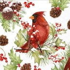 IHR Ideal Home Range Cocktail Napkins Disposable 3-Ply Paper Party Napkin Pack, 5" x 5", Cardinals In Holly, 20-Count