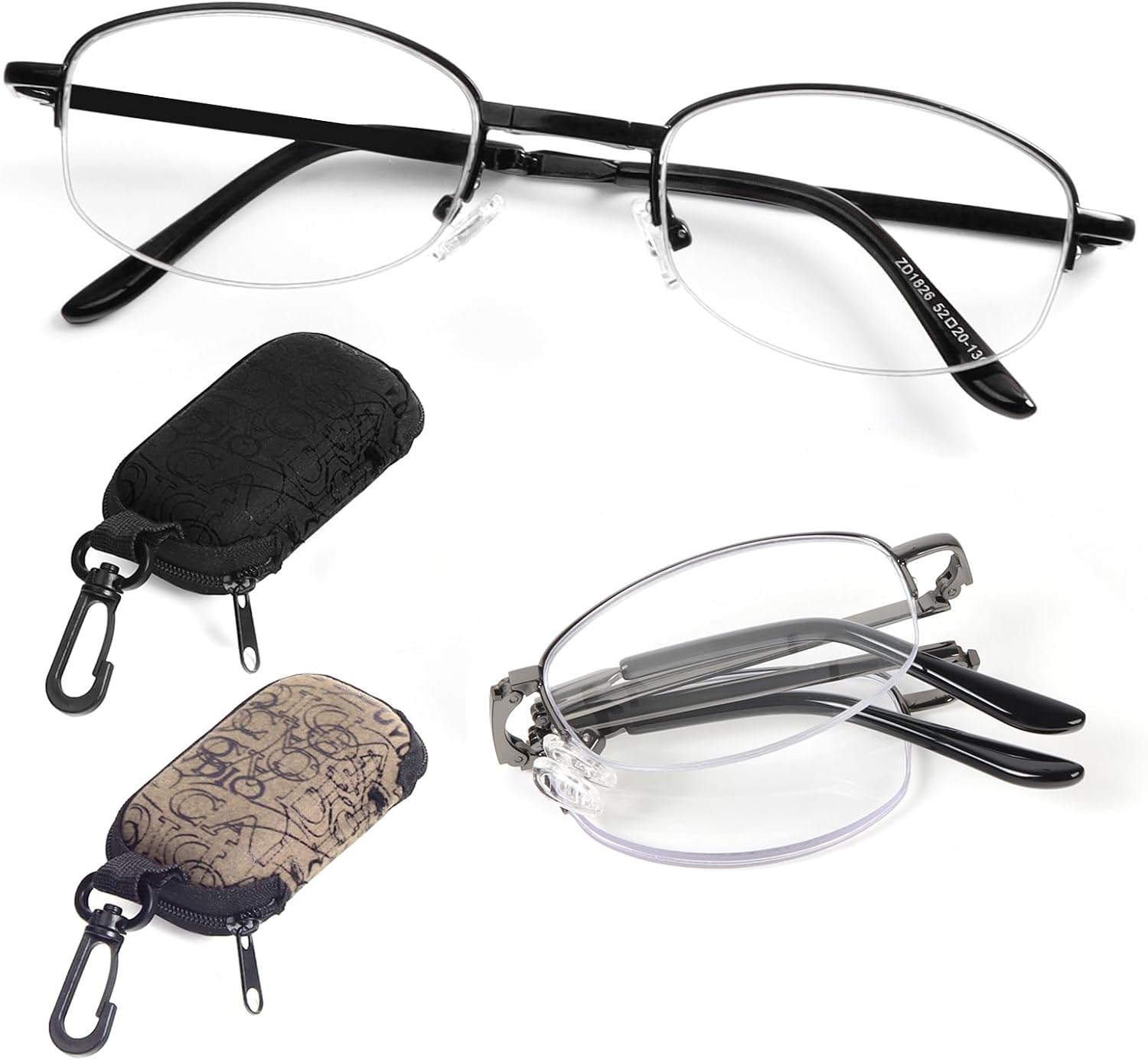 DXYXYO 2 Pack Folding Reading Glasses for Women Men, Half Rimless Small Pocket Metal Readers Blue Light Blocking