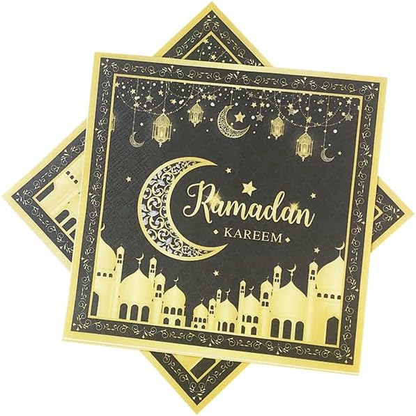 24-Pack Black Eid Mubarak Letter Design Ramadan Mubarak Themed Paper Napkins (6.5 in, 2-Ply)