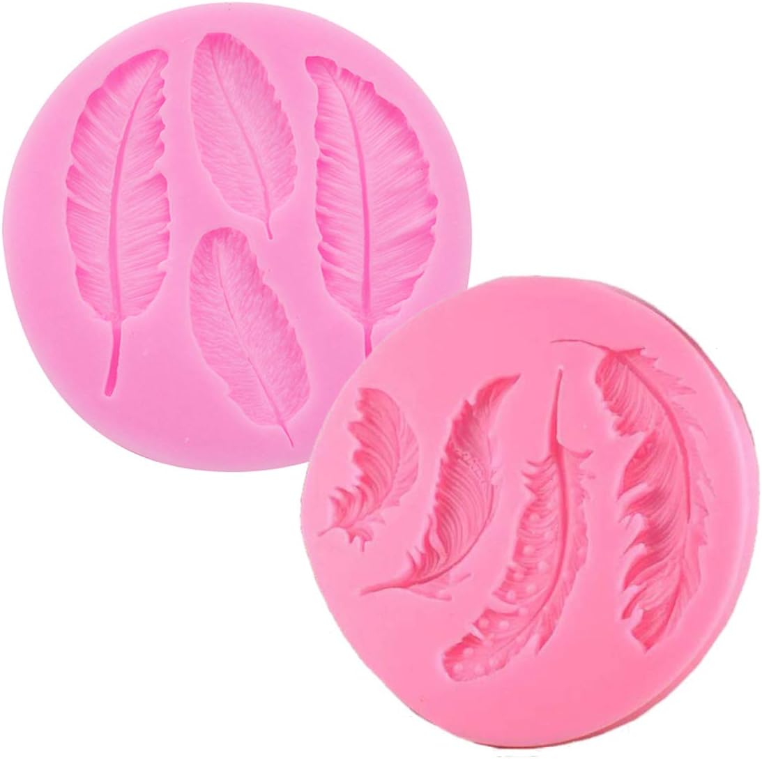 AKOAK 2 Pcs Feather Silicone Fondant Mold,DIY Handmade Baking Tools for Fondant Chocolate Candy Cake Decoration Polymer Clay and Crafting