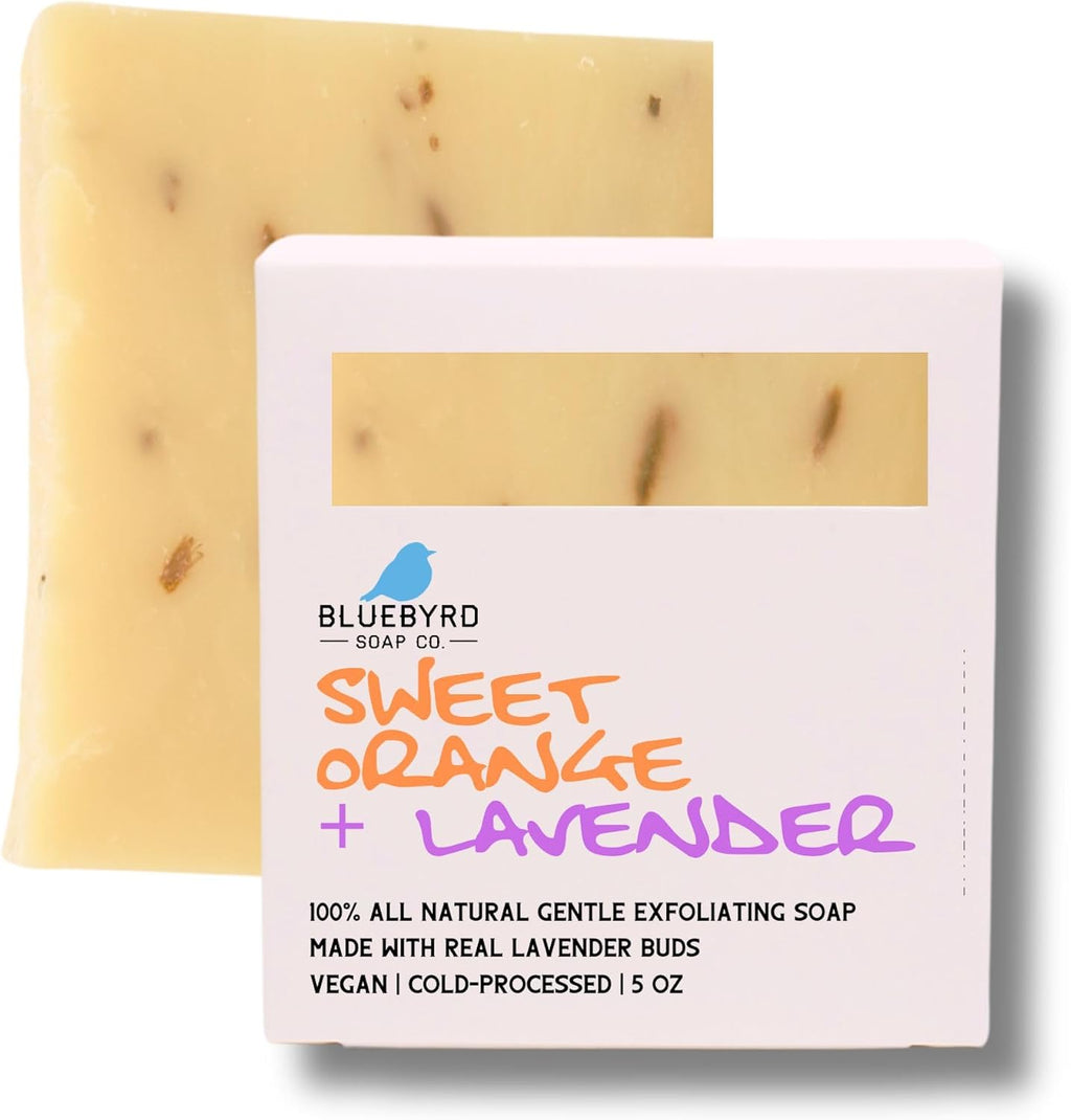 Bluebyrd Soap Co. Lavender Orange Bar Soap | Organic Shea Butter All Natural Scented Essential Oil Nourishing Soap Bar | Vegan, Cold Process, Handmade, Non-GMO (Lav. Orange)