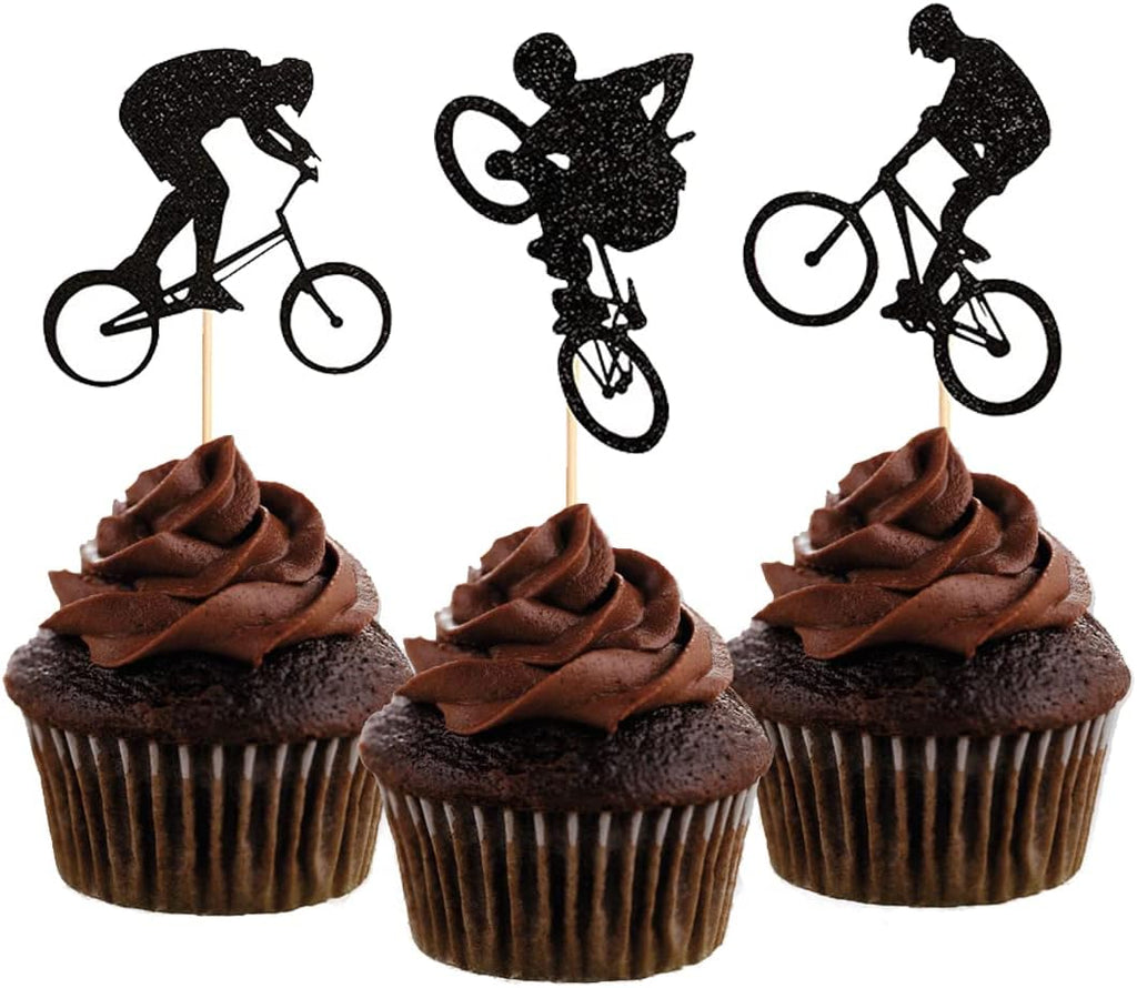 Morndew 24 PCS Cycling BMX Rider Cupcake Toppers for Bicycle Sport Theme Party Birthday Party Wedding Party Baby Shower Decorations