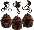 Morndew 24 PCS Cycling BMX Rider Cupcake Toppers for Bicycle Sport Theme Party Birthday Party Wedding Party Baby Shower Decorations