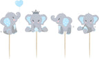 Finduat 48 Pieces Blue Elephant Cupcake Toppers for Boy Baby Shower Decorations Supplies, Baby Boy Birthday Party Supplies(Double Sided)