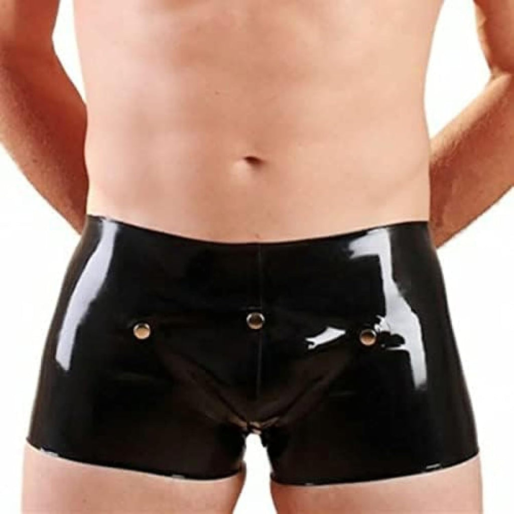 Man's Latex Rubber Boxer Shorts with Crotch Handmade Underwear,Black,X-Large
