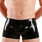 Man's Latex Rubber Boxer Shorts with Crotch Handmade Underwear,Black,X-Large