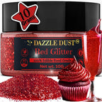 Dazzle Dust Edible Glitter Sprinkles for Cake Decorating, Drinks, Cookie, Icing, Dessert Decorations, Sparkly Luster, Food-Grade, Vegan, Gluten Free, Kosher, Bulk 10g, Red
