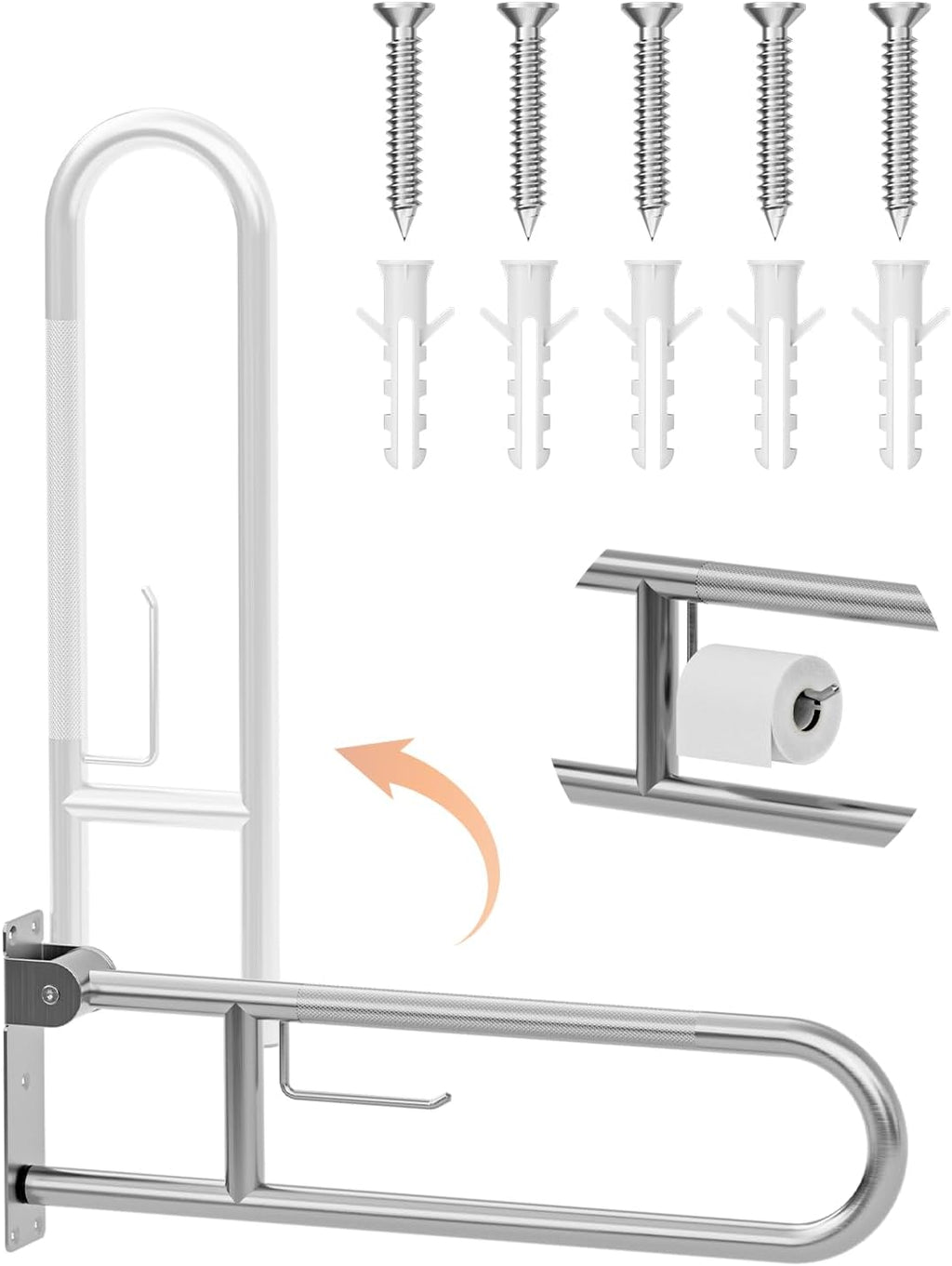 SPECILITE Heavy Duty Toilet Grab Bar 29.5 in, 440 Lbs Load Capacity, Anti-Slip Flip up Handicap Safety Rails for Shower, Wall Mount Support Handrails with Paper Holder, for Elderly, Disabled, Pregnant