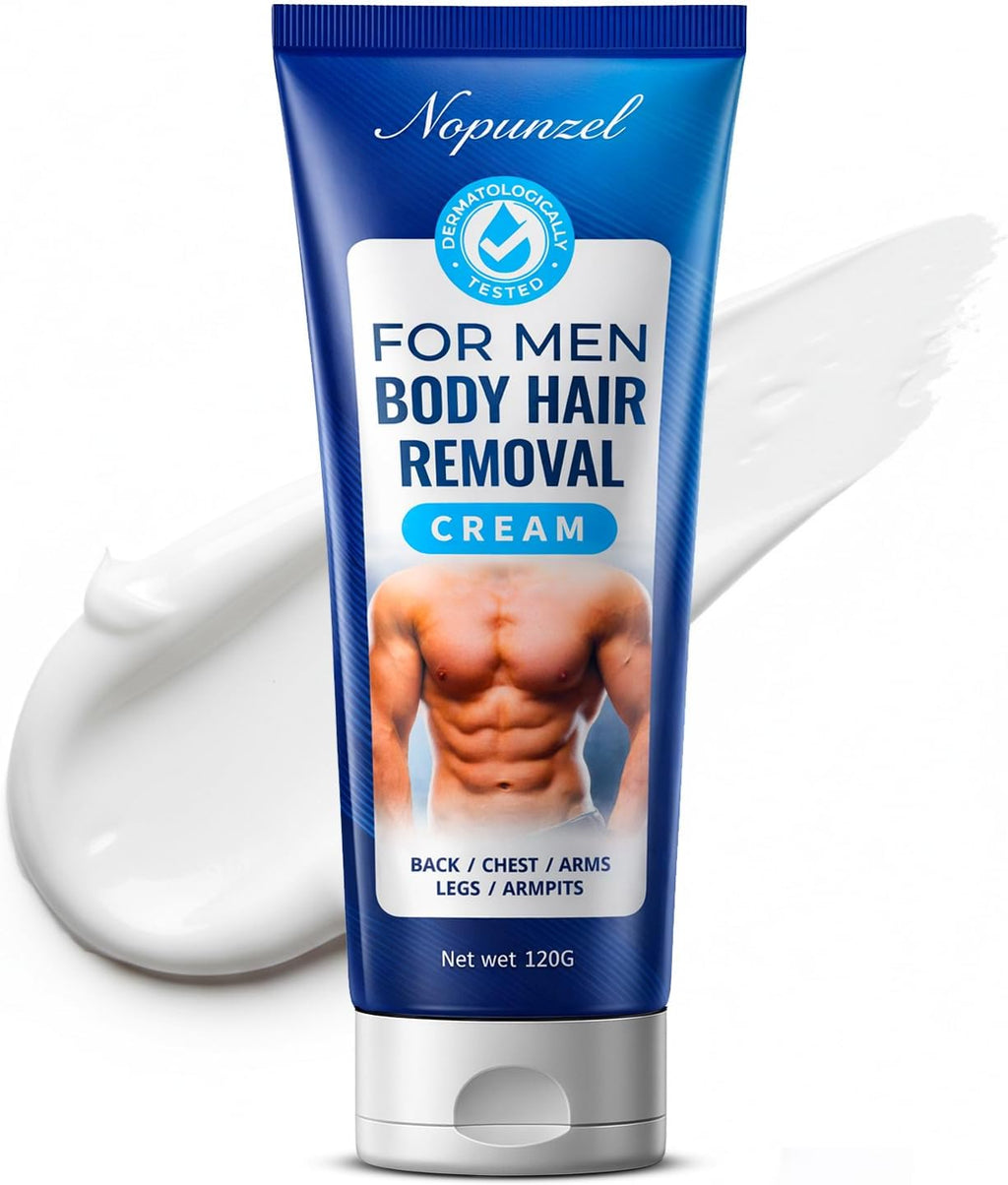 Hair Removal Cream for Men: Sensitive Depilatory Cream for Men - Body Legs Chest Underarms Intimate Areas - Vitamin E - Painless Effective Flawless Soothing Easy - Hair Remover - Gentle Formula - 120g