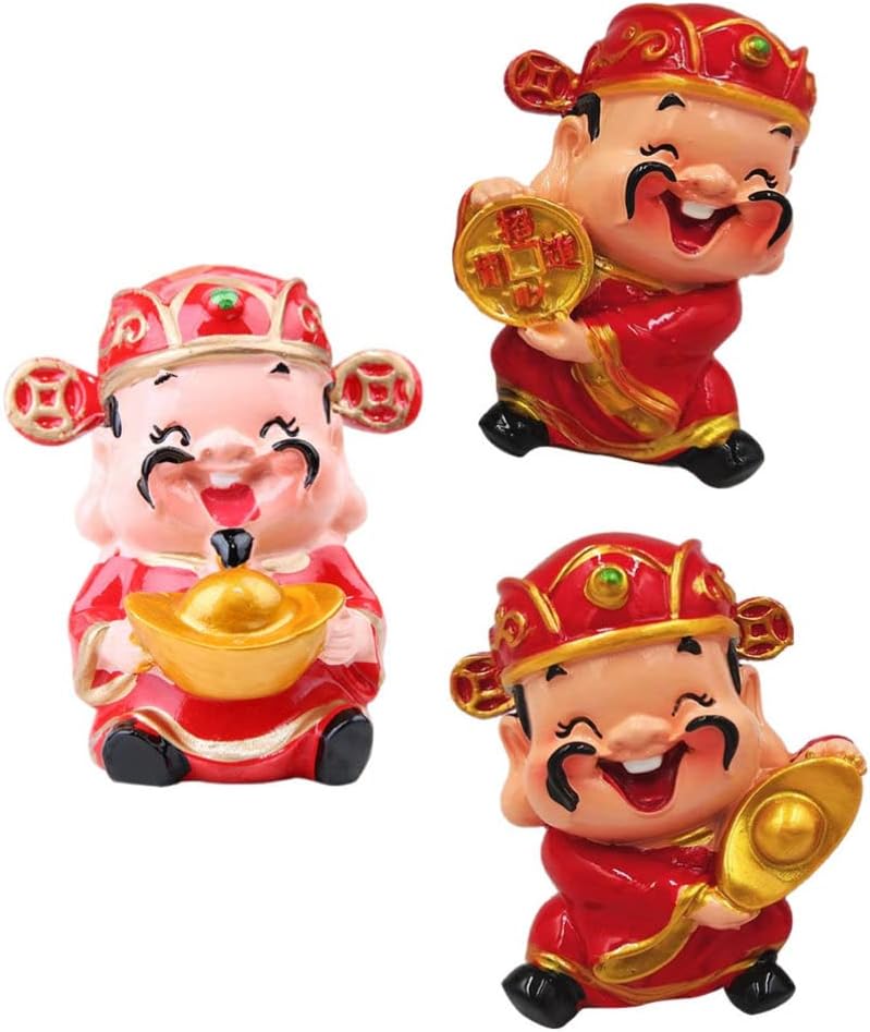 DOITOOL Fengshui CAI Shen Statue: 3pcs God of Fortune Figurines Chinese God Wealth Sculpture Yuan Bao Zhaocai Desktop Ornaments for Chinese New Year Decoration