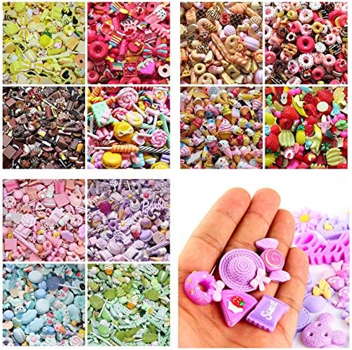 Zhiheng Random 30 Pack Cute Candy Plastic Beads Fruit Dessert Ice Cream Resin Charms Slices Flatback Buttons for Handcraft Accessories Scrapbooking Phone Case Decor (Donut)