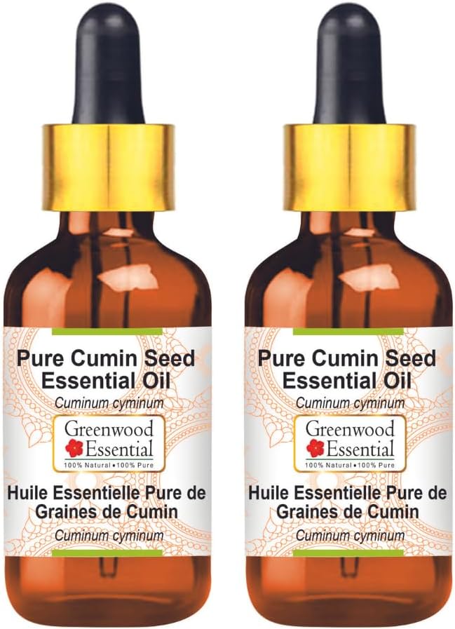 Greenwood Essential Pure Cumin Seed (Jeera) Essential Oil (Cuminum cyminum) with Glass Dropper Steam Distilled (Pack of Two) 100ml X 2 (6.76 oz)