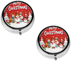 (Merry Christmas) Round Pill Box,3 Compartment Pill Box Mini Decorative Pocket Purse Portable Travel Medicine Tablet Vitamin Holder Organizer Pill Case