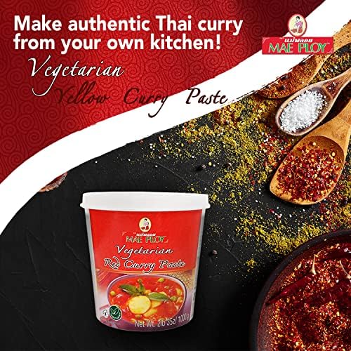 Mae Ploy Vegetarian Red Curry Paste with Authentic Thai Spices Like Shallots, Chili, Lemongrass, Galangal, Kaffir Lime, Garlic, No MSG, Preservatives Or Artificial Coloring (35 oz Tub)