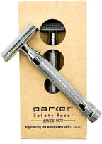 Parker 91R Heavyweight Long Handle Safety Razor – Classic 3-Piece Double Edge Razor for Smooth, Close Shaves – Brass Frame with Textured Chrome Finish – Compatible with All DE Razor Blades