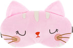 WLLHYF Cute Sleeping Eye Mask Soft Plush Cartoon Cat Blindfold Comfortable Animal Eye Cover Funny Novelty Sleeping Eye Shade for Women Men Kids Travel Nap Sleeping(Pink)
