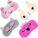 4 Pack Sleeping Mask for Girls Soft Plush Blindfold Cute Rabbit Pig Flamingo Cat Sleep Masks Eye Cover Eyeshade for Kids Teens Women Plane Travel Nap Night Sleeping