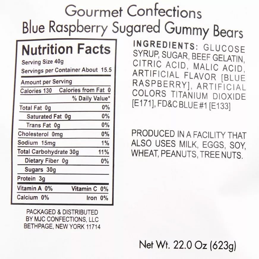Dark Blue Gummy Bears Sugared, 1.3 Pound Resealable Bag, Blue Candy, Blue Raspberry Flavored, The Hampton Popcorn & Candy Company