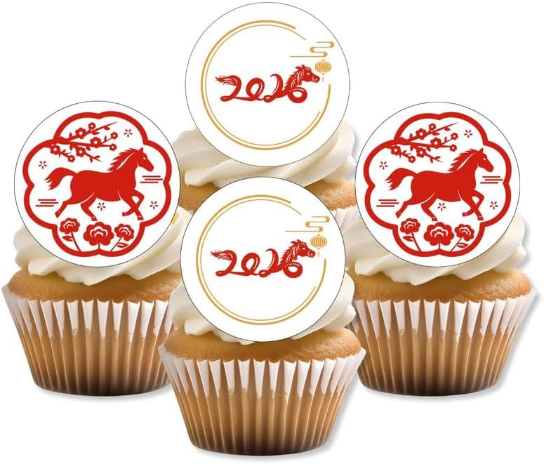 Chinese New Year 2026 Edible Cupcake Toppers Horse Symbol Cake Decorations