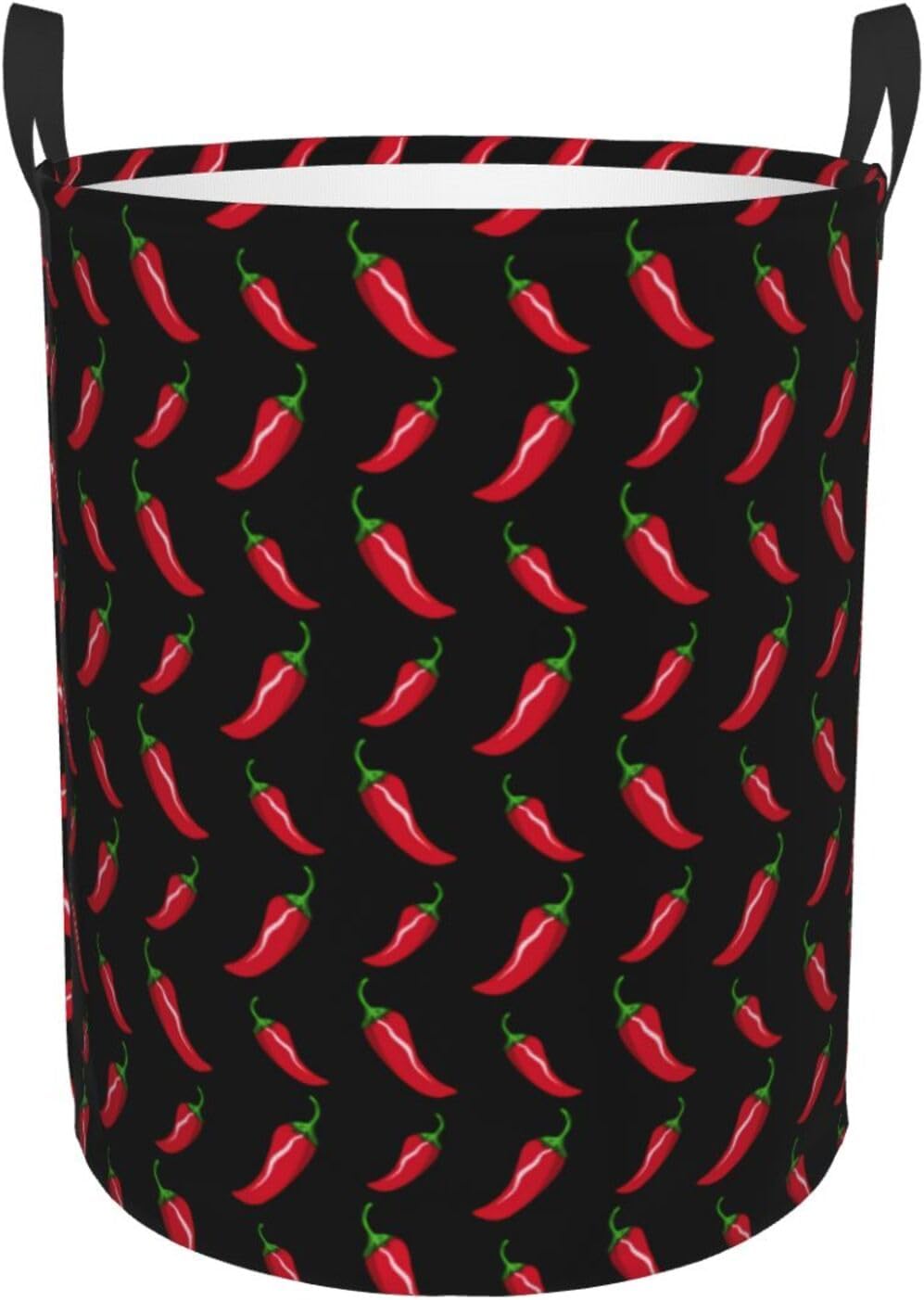 Black Chili Peppers Laundry Basket Waterproof Collapsible Round Laundry Hamper Toys Clothes Organizer Gift Basket For Room Small