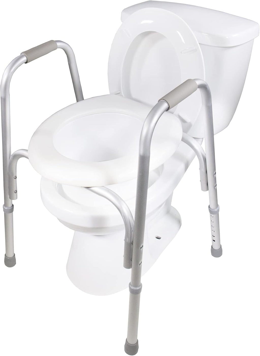 PCP Raised Toilet Seat and Safety Frame, Pre-Assembled Tool Free, Secure Adjustable Height, Made in USA, Regular