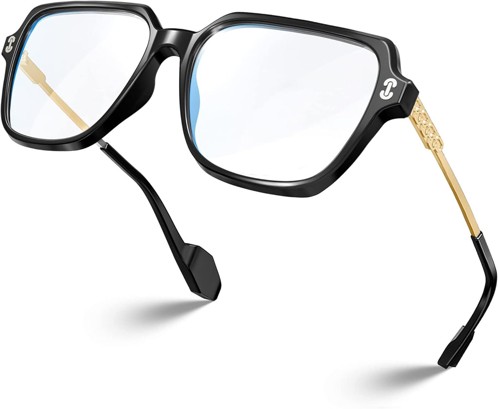 VISOONE Oversized Blue Light Blocking Glasses with Chic Square TR90 Frame and Metal Temple for Women Men REMY