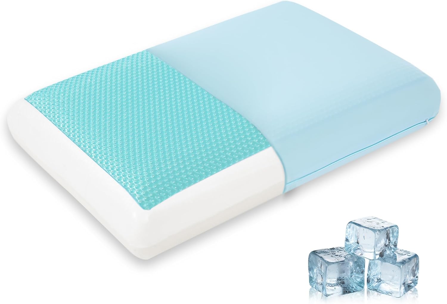 Cooling Pillow for Sleeping, Gel Memory Foam Pillow with Reversible Cover, Neck Support for Side, Back and Stomach Sleepers, Removable & Machine Washable Cover, Bed Pillows for Hot Sleepers, Blue