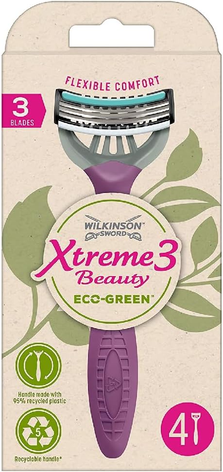 Wilkinson Sword - Xtreme 3 Beauty Eco Green X 4 - Women's Disposable Razor Ecosustainable And Recyclable - 70 Gr