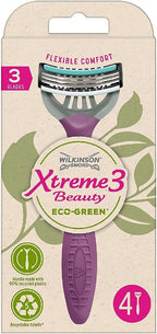 Wilkinson Sword - Xtreme 3 Beauty Eco Green X 4 - Women's Disposable Razor Ecosustainable And Recyclable - 70 Gr