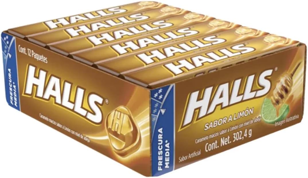 Mexican Halls Lemon and Honey Flavor (12 pack) Limon con Miel Original Classic Edition version mexicana 12 individually Sealed Packs with 9 pieces macizo