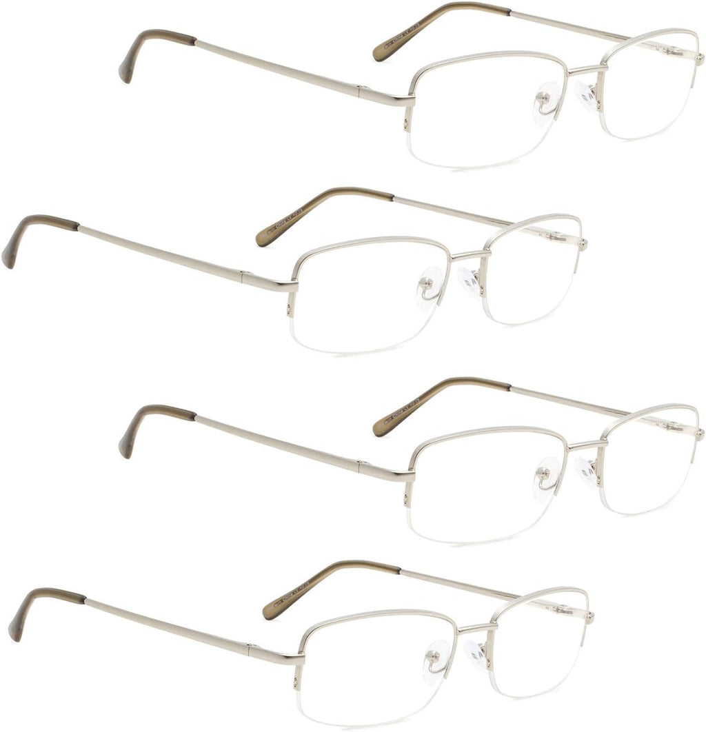 LUR READING GLASSES 4 pack Metal Half-rim Include Sunshine Readers