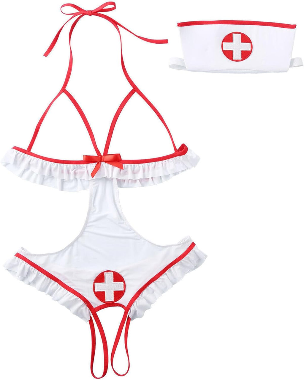 Lingerie for Women Nurse Cosplay Uniform Roleplay Costume with Cap Fancy Nightgown Naughty Babydolls