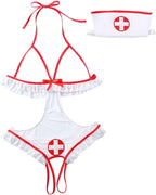 Lingerie for Women Nurse Cosplay Uniform Roleplay Costume with Cap Fancy Nightgown Naughty Babydolls