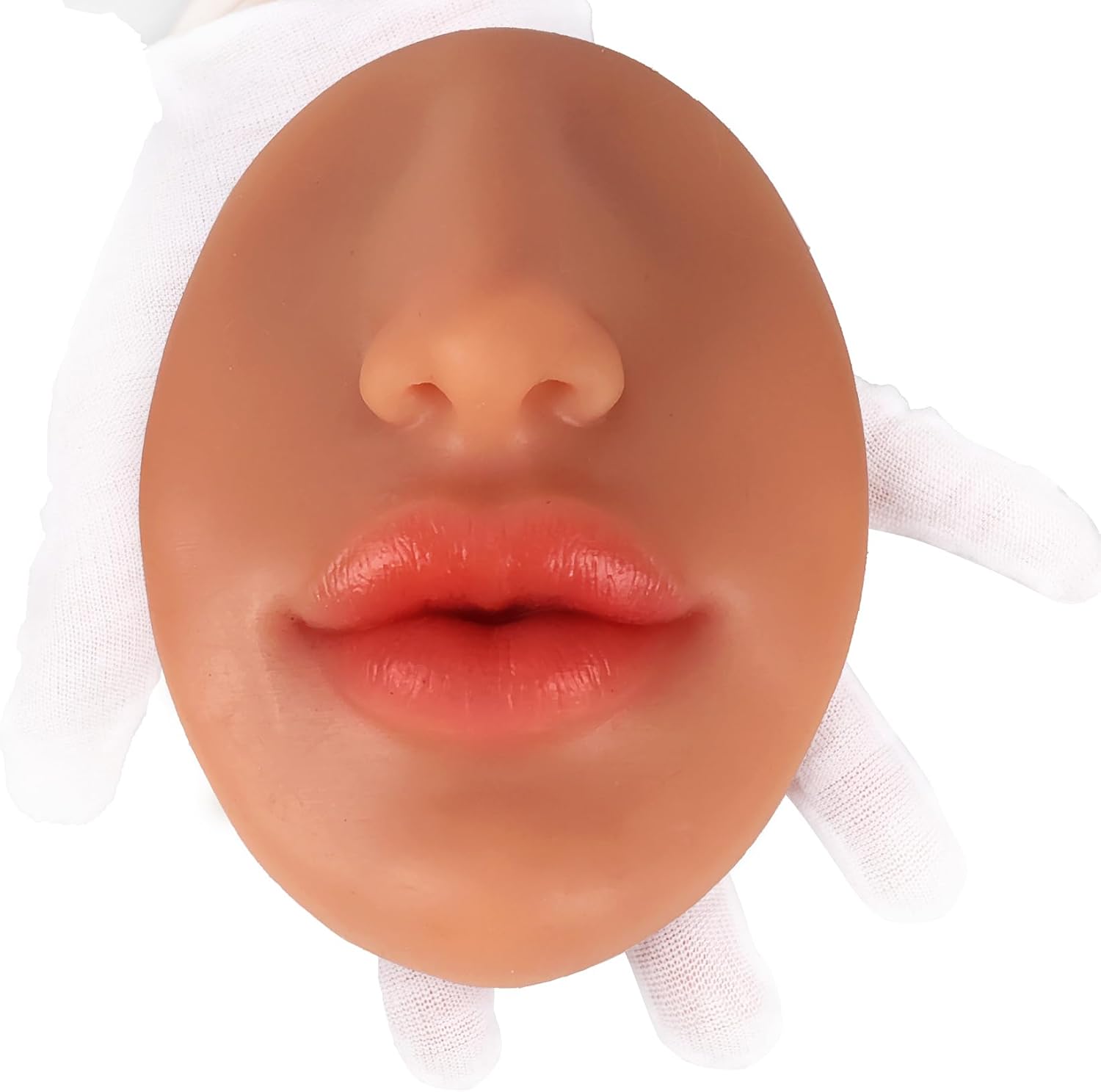 Silicone Nose Mouth Model Soft Flexible Piercing Practice Body Parts Silicone Lips Realistic Face Piercing Model Display (Tan, L-Thick Lip)