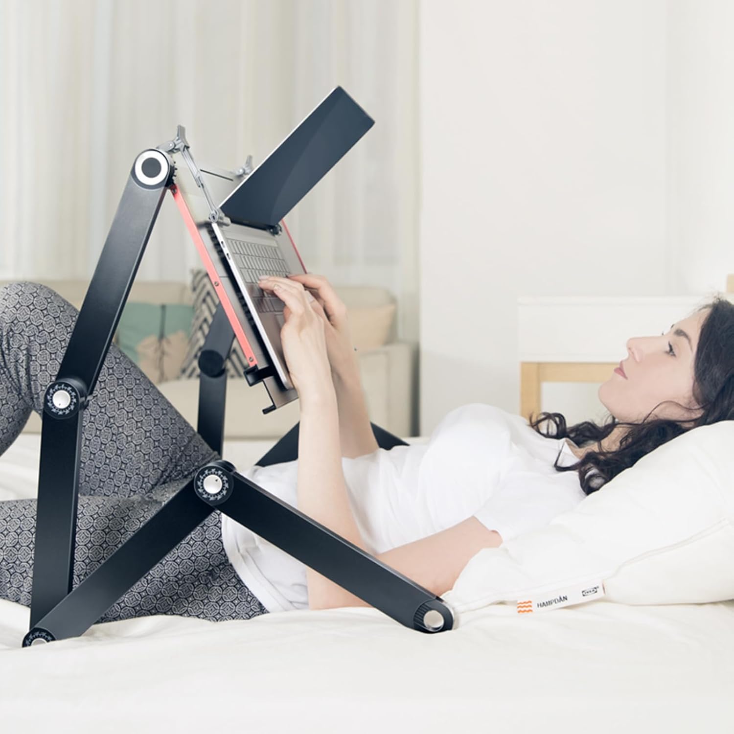 Foldable Laying Down Desk - Adjustable Height, Laptop Stand for Couch | Lying Down Laptop Stand for Bed, Sofa.with Mouse pad(Large,Black)